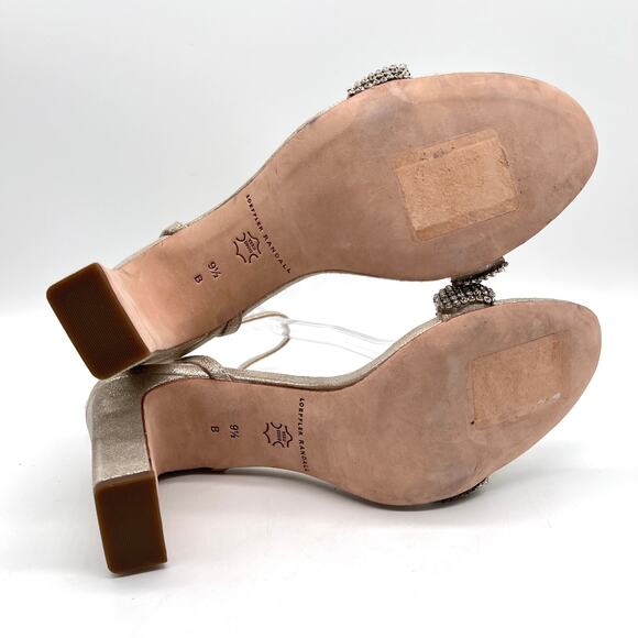 LOEFFLER RANDAL Shay Rhinestone Ankle Strap Sandal Women 9.5 Gold Silver Leather - Picture 9 of 11